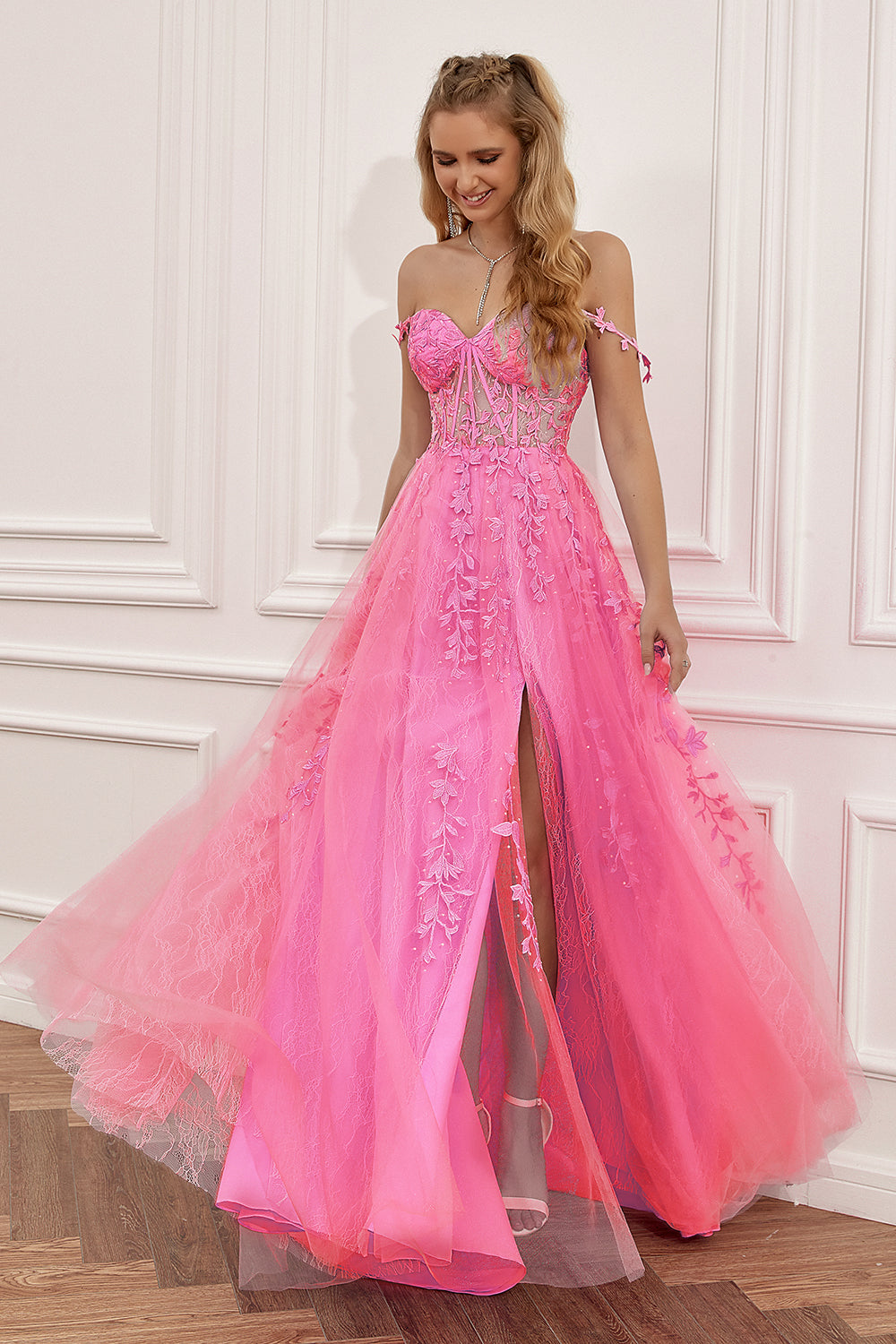 Kleider Damen Festlich Maxikleid Rosa 3