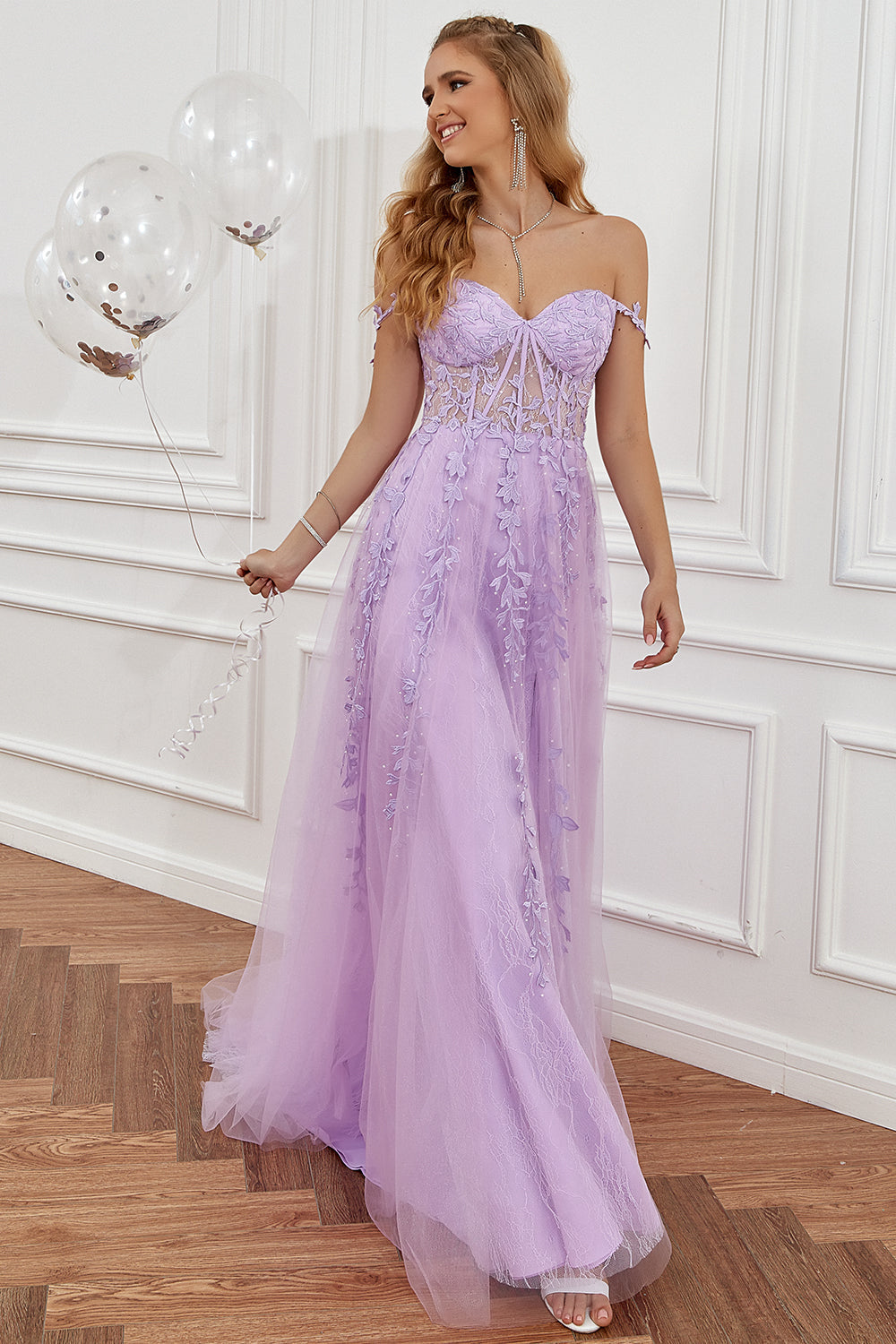 Kleider Damen Festlich Maxikleid Lila