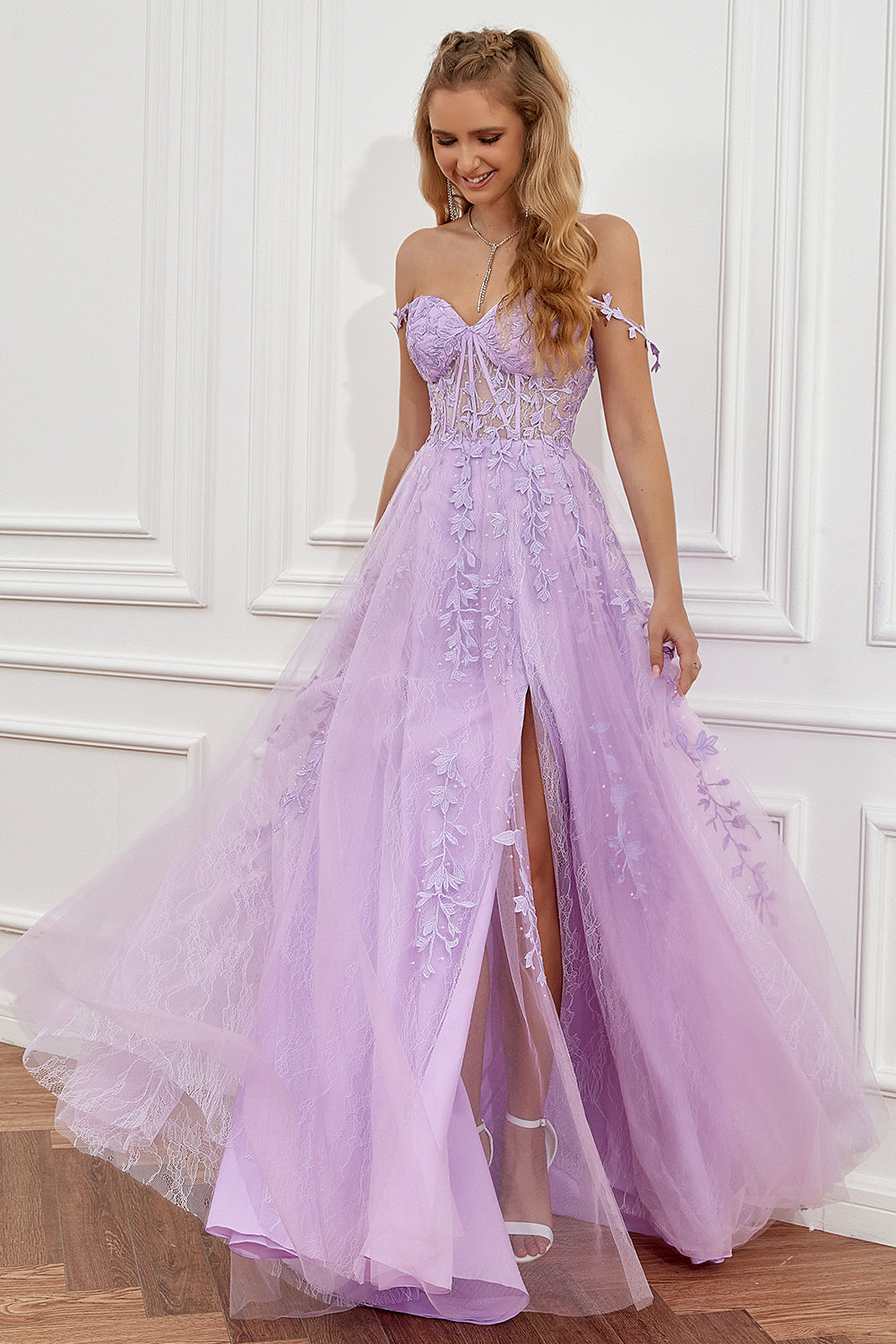 Kleider Damen Festlich Maxikleid Lila 3