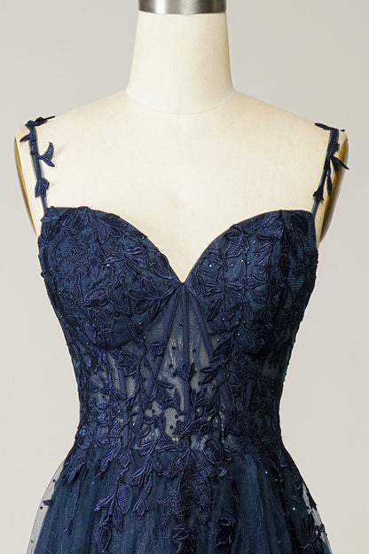 Kleider Damen Festlich Maxikleid Dunkelblau 4