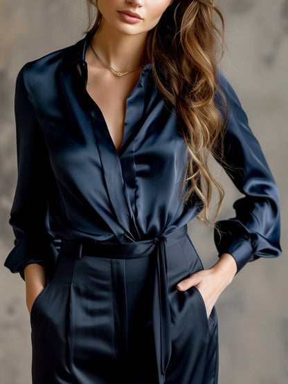 Blusen Damen elegant satin schicke Oberteile