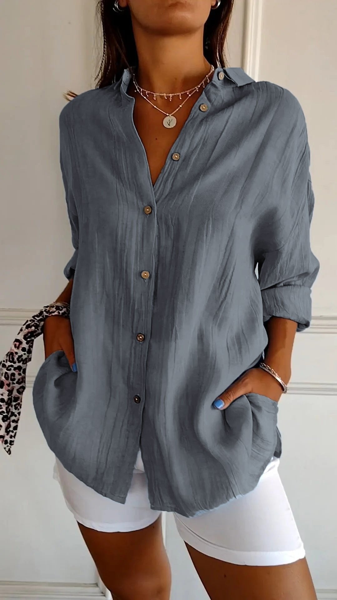 Leinenbluse Damen locker elegant Sommer Hemdbluse