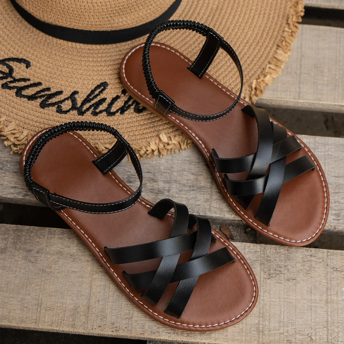 Sandalen Damen flach bequem leichte Sommerschuhe