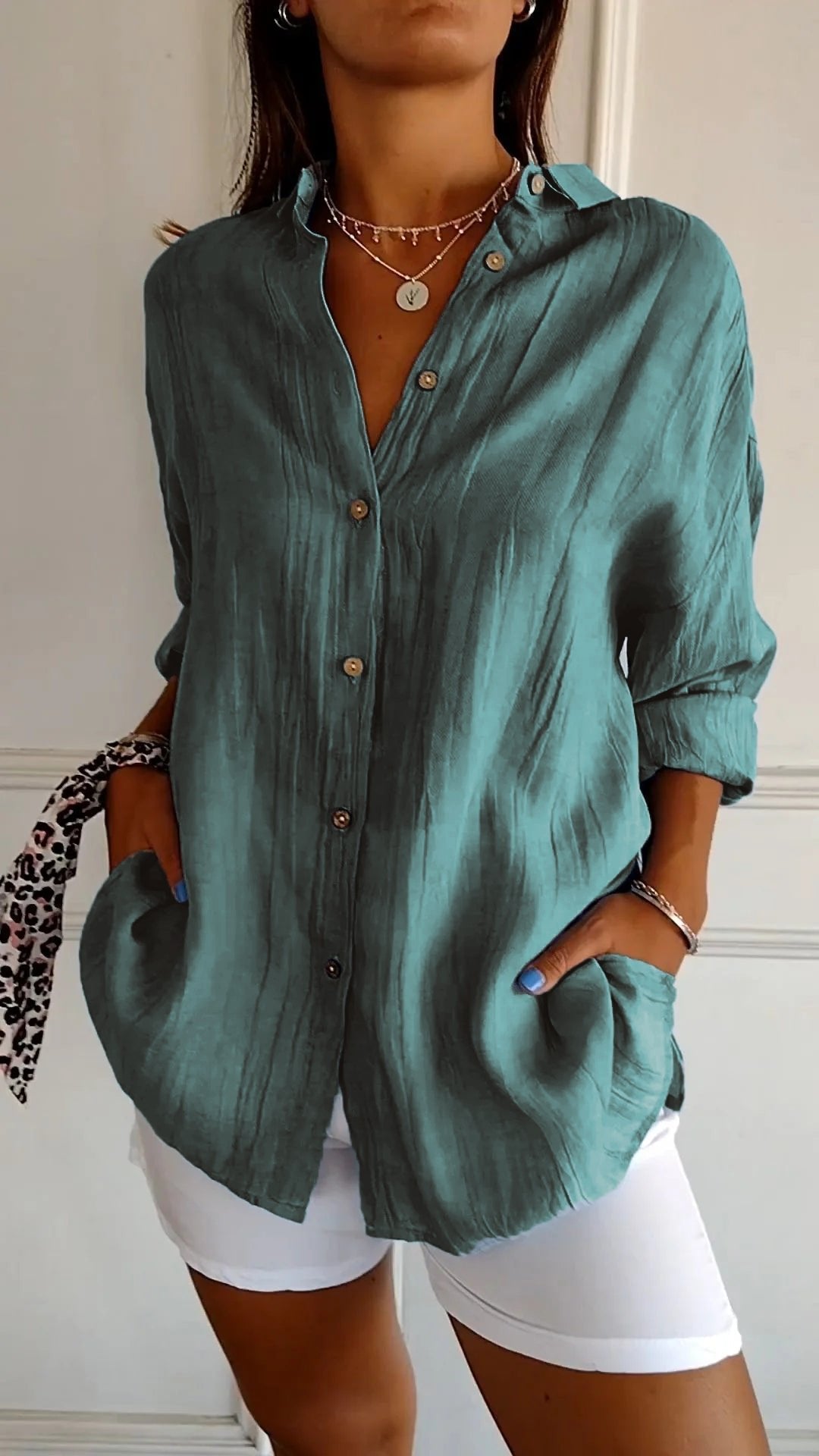 Leinenbluse Damen locker elegant Sommer Hemdbluse