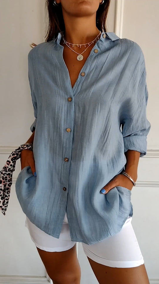 Leinenbluse Damen locker elegant Sommer Hemdbluse