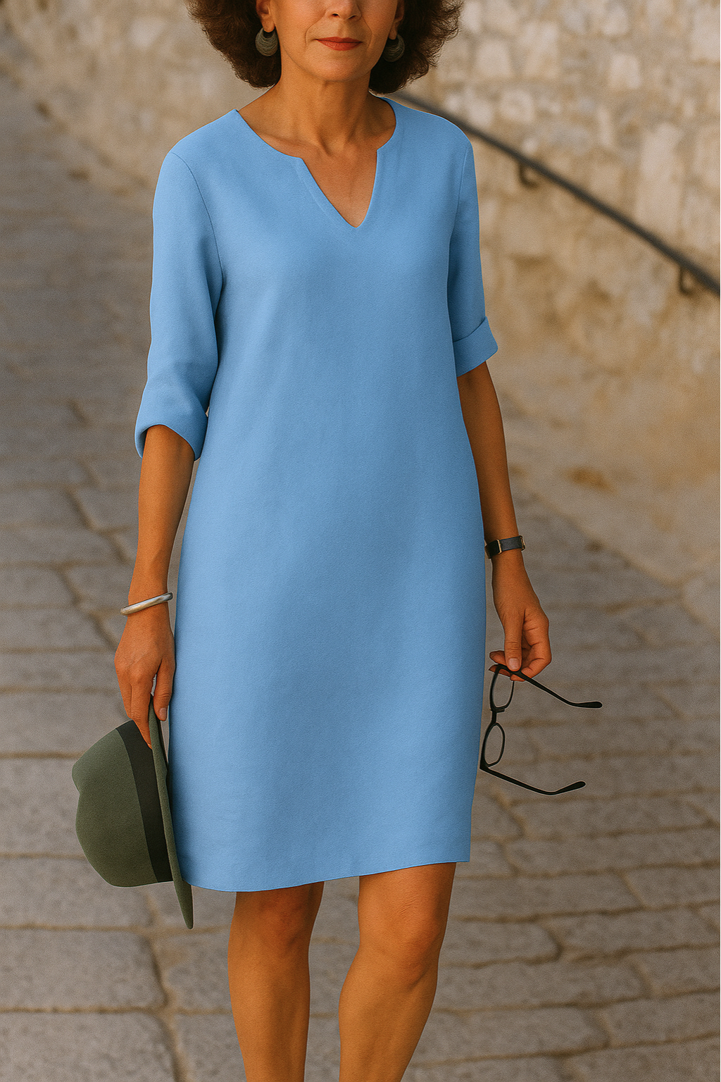 Sommerkleid Damen elegant luftig knielanges Etuikleid
