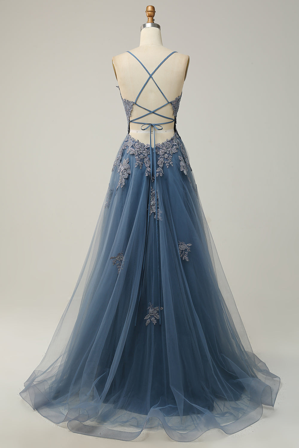 Kleider Damen Festlich Maxikleid Graublau 2