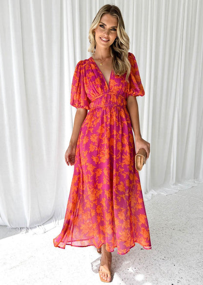 Sommerkleid Damen elegant Blumendruck leichte Strandkleider