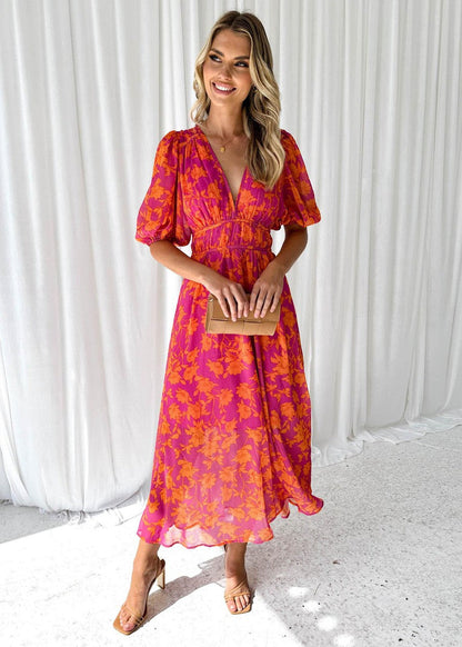 Sommerkleid Damen elegant Blumendruck leichte Strandkleider