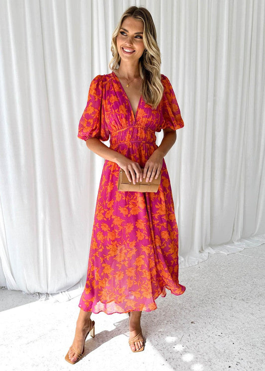 Sommerkleid Damen elegant Blumendruck leichte Strandkleider