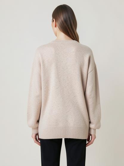 Damen Oversized Strickjacke Beige Baumwolle - Kleidge