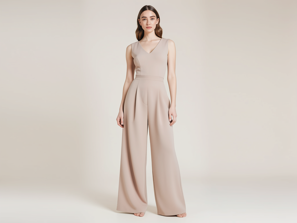 Weite Stoffhose Damen High Waist Beige - Kleidge
