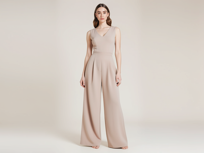 Weite Stoffhose Damen High Waist Beige - Kleidge