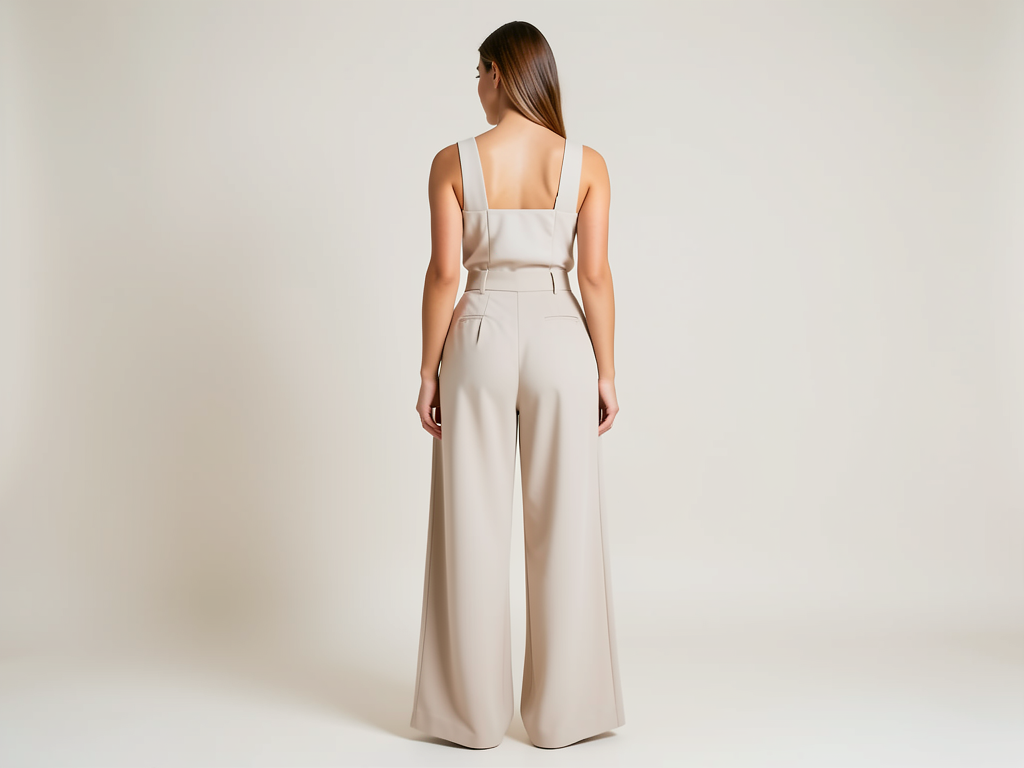 Weite Stoffhose Damen High Waist Beige - Kleidge