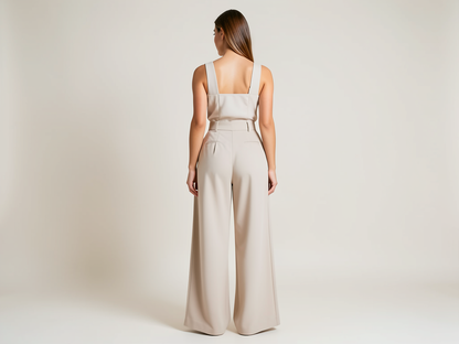 Weite Stoffhose Damen High Waist Beige - Kleidge