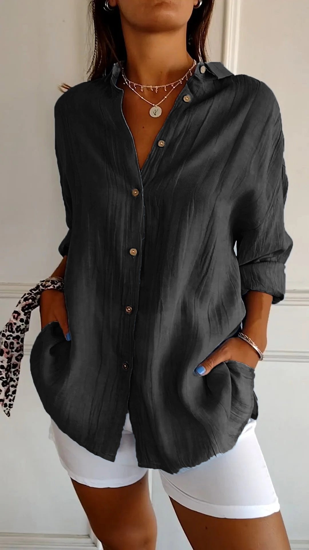 Leinenbluse Damen locker elegant Sommer Hemdbluse