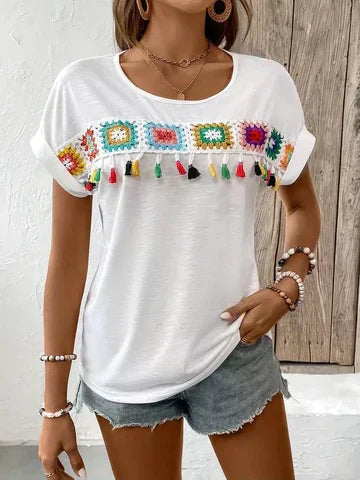 Weisse Bluse Kurzarm Damen