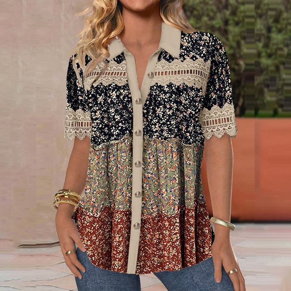 Braune Bluse Damen Kurzarm